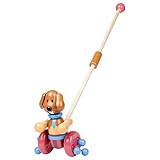 RUYU Loyal Puppy Wooden Push-n-Pull Activity Walking Toy with Colorful Rolling Beads for Toddlers and Babies Girl or Boy, Classic Early Learning Wooden Balance Walking Play Toy