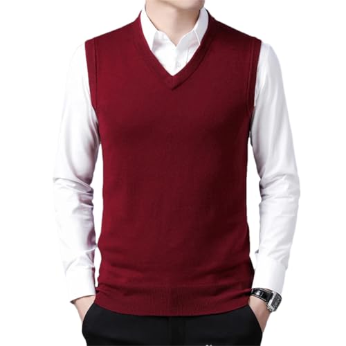 Men Wool Knit Vest Basic Sweater Sleeveless For V Neck Solid Casual Tank