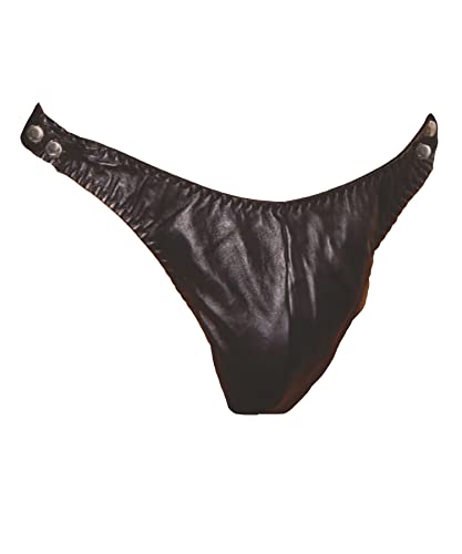 Men's Leather Side Snap Closure Thong Pouch