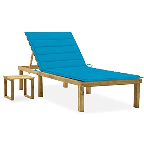 LAPOOH Tumbona de jardín con Mesa y cojín de Madera de Pino impregnada, Tumbonas Jardin Exterior, Tumbona Piscina, Sun Lounger, Tumbonas De Jardin, Cama Jardin Exterior, Tumbona De Playa 3065838