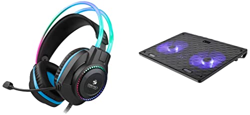 Image of ZEBRONICS Jet PRO Premium Wired Gaming On Ear Headphone with LED for Headband & ZEB-NC3300 USB Powered Laptop Cooling Pad with Dual Fan, Dual USB Port and Blue LED Lights