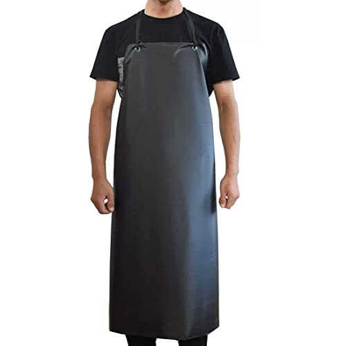LRUUIDDE Waterproof Rubber Vinyl Apron Black - 43" Light Duty Aprons -Industrial Chemical Resistant Plastic, Long Black Apron