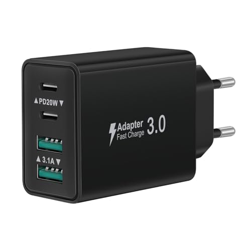👍 Caricabatterie USB Multiplo 4-Porte - Aimoze Alimentatore USB è dotato di due porte USB-C e due porte USB-A contemporaneamente per l'uso, puoi alimentare 4 dispositivi contemporaneamente da laptop a tablet, telefoni cellulari ad accessori, caricare 2 dispositivi contemporaneamente compromettendo velocità o prestazioni. La migliore sostituzione per il tuo caricabatterie USB originale.