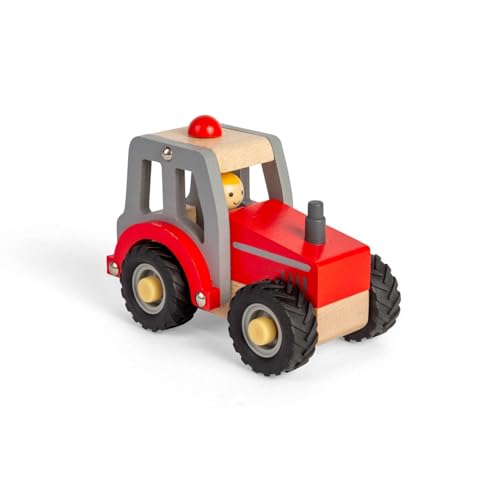 Véhicule de ferme en bois noble Bigjigs Toys avec roues caoutchouc