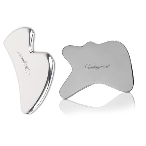 Vintageware® Stainless Steel Gua Sha Combo Set | B-Shape & R-Shape Tools for Face & Body | Medical Grade 304 Stainless Steel