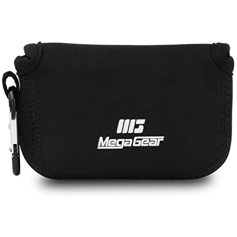 MegaGear MG1423 Panasonic Lumix DC-ZS200, TZ200, Leica C-Lux Ultra Light Neoprene Camera Case, with Carabiner - Black Cover