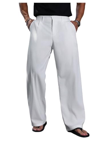 GORGLITTER Men's Baggy Dress Pants Pleated Wide Leg Slacks Old Money Work Office Business Casual Trousers