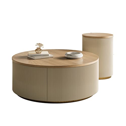 AAGAZA NIZAME Massivholz Couchtisch Moderne Abgerundete Tischplatte 2 Schubladen Minimalistisch Kreativ Einfach Haushalt Wohnzimmer Kleines Haus/1682