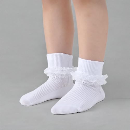 Image of Epeius Baby-Girls Eyelet Turn Cuff Ruffle Lace Socks Triple Lace Dressy Socks Newborn /Infants /Toddlers 3 /5 Pairs