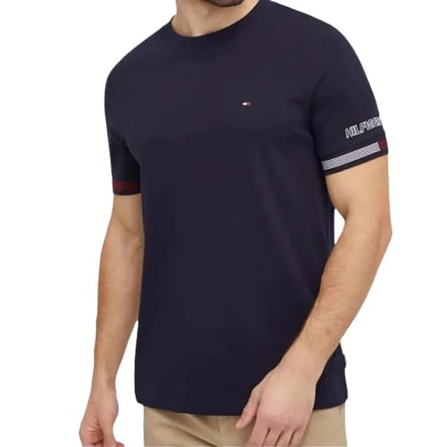 Tommy Hilfiger Camiseta de Manga Corta para Hombre Flag Cuff Tee Cuello Redondo, Azul (Desert Sky), XL