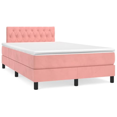 Genérico Cama Box Spring con colchón Terciopelo Rosa 120x190 cm,Camas y Accesorios,Camas y somieres-3269860