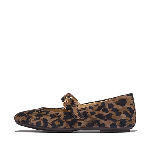 FitFlop Women's Delicato Leopard Suede Mary Janes Ballet Flat