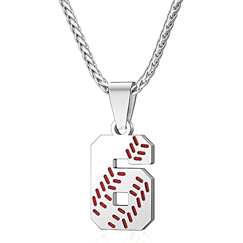 Wikavanli Personalized Baseball Necklaces Baseball Jersey Number 00-99 Necklace Stainless Steel Baseball Chain Pendant Necklace Baseball Team Jewelry Gift for Boys Girls Men Women (6) Cover
