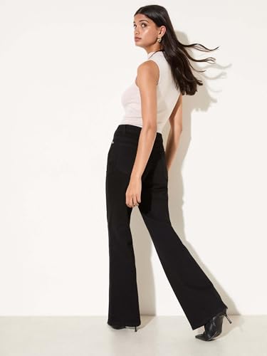Image of KOTTY Women's High Rise Wide Leg Jeans|Cotton Blend Straight Fit Denim|Trendy Comfortable Casual Wear