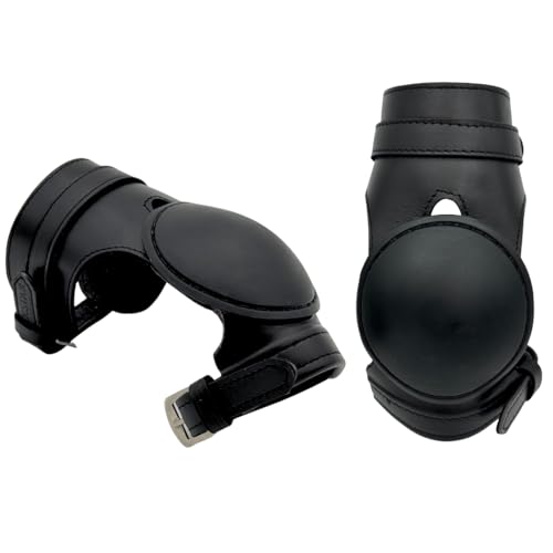 Image of Pair of Leather Skid Boots for Horses - Durable Fetlock & Heel Protection with Adjustable Straps - Western Riding & Training Leg Gear