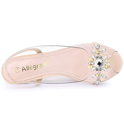 Allegra K Allegra K Women's Clear Slingback Flower Rhinestone Peep Toe Beige Heels Sandals 6.5 M US