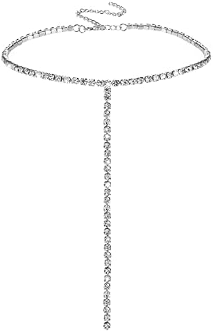 Yamberdoly Rhinestone Choker Y Necklace Sparkly Crystal Lariat Necklaces Long Rinestone Tassel Drop Necklaces for Women 1 Drop
