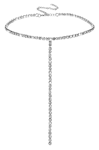 Yamberdoly Rhinestone Choker Y Necklace Sparkly Crystal Lariat Necklaces Long Rinestone Tassel Drop Necklaces For Women 1 Drop #TOP2