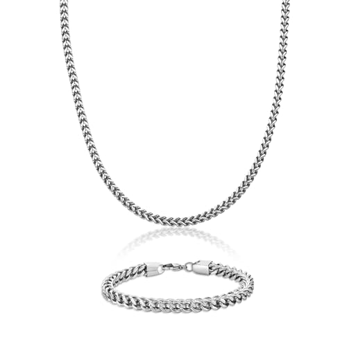 Metro Jewelry Thick Foxtail Chain Necklace and Bracelet Set for Men in Stainless Steel with Black or Yellow Gold Ion Plating 22 and 9 Inches 6 mm Wide Lobster Claw Jewelry Set