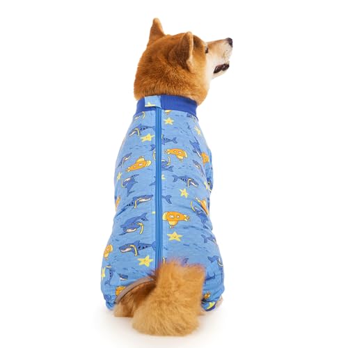 Image of Recovery Suit for Dogs Full Zipper, Four-Legged Onesie Dog Recovery Suit After Surgery, Cute Soft Bodysuit Cone Alternative Male Female Dog Neuter Anti Licking Wounds, Ocean, Large