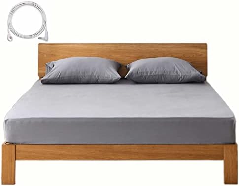 Grounding Sheets Queen Size Deep Pocket 12% Silver Fiber 88% Organic Cotton, Grounding Fitted Earth Sheets with Grounding Cord (Gray, Queen - 60"x80"x15")