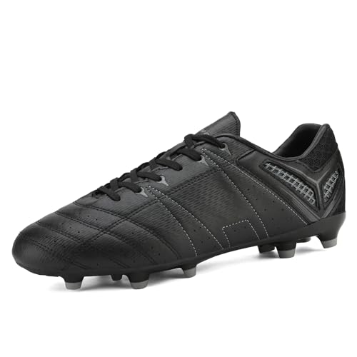 DREAM PAIRS Mens Sport Flexible Athletic Lace Up Light Weight Outdoor Cleats Football Soccer Shoes 7.5 Black/Grey