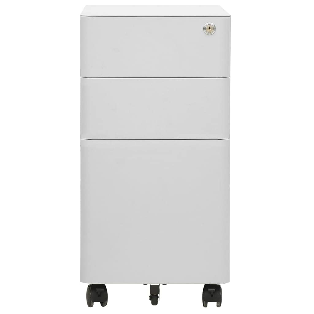 Aktenschrank mit Rollen, Rollcontainer 30x45x59 cm, Büroschrank aus Stahl mit 3 Schubladen und Schloss, abschließbarer Bürowagen für A4 Unterlagen, Hellgrau