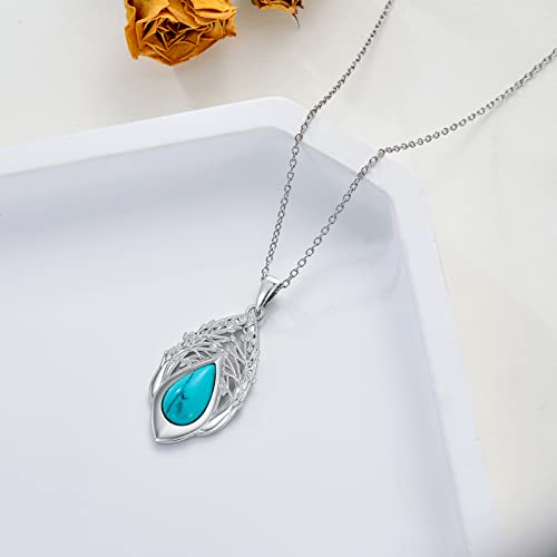 Proess Tree Of Life Necklace 925 Sterling Silver Teardrop Turquoise Tree Of Life Pendant Necklace Jewelry For Women Mom Christmas Mother's Day Gifts #TOP2