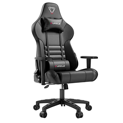 Furgle Gaming Chair - Gaming Chairs for Adults - Racing Style High-Back Office Chair - PU Leather Ergonomic Video Computer Chair Adjustable Armrests -Headrest and Lumbar Support - Rocking Mode Black