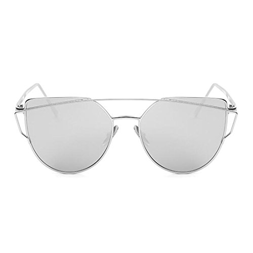 Haodasi Gafas de sol de ojos de gato para mujer, lentes planas espejadas, marco de metal, gafas de sol, 54