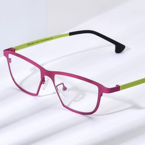 Image of FONEX Colorful Pure Titanium Glasses Frame Women Retro Round Eyeglasses