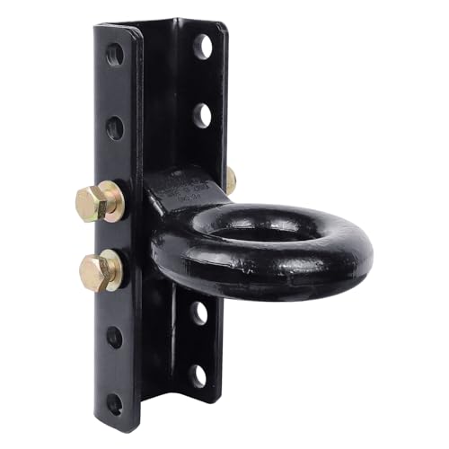 Heavy Duty Adjustable Pintle Hitch Lunette Ring 14 000 lbs GTW 3 Inch ID Ring with 5-Position Channel Bracket Iron Towing Assembly for Utility Trailer RV & Construction Black