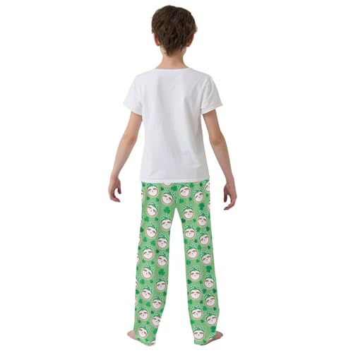 ZZXXB Sloth Shamrock Boys Long Pants Soft Trousers Elastic Waist Kids Lounge Bottoms with Pockets S-XL3