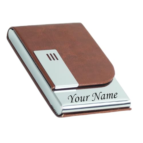 Image of FELSTAR Customized /Personalized Card Holder with Name Engraved, PU Leather Professional Business Visiting Card Holder /Credit Card Holders Men Women, Corporate Gift for Employees (Brown)