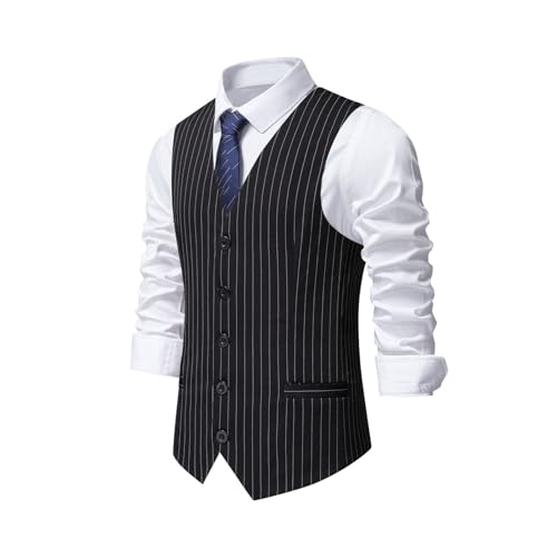 Men's Formal Suit Vest Mens Pinstripe Business Suit Vest Men's 5 Button Formal Vest Under Suit Single Breasted Vest