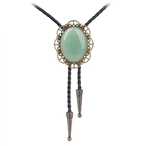 Image of Jeilwiy Bolo Tie for Men Real Stone Westwern Cowboy Ties Silver Bolos Women Leather Necktie Gift for Birthday Christmas