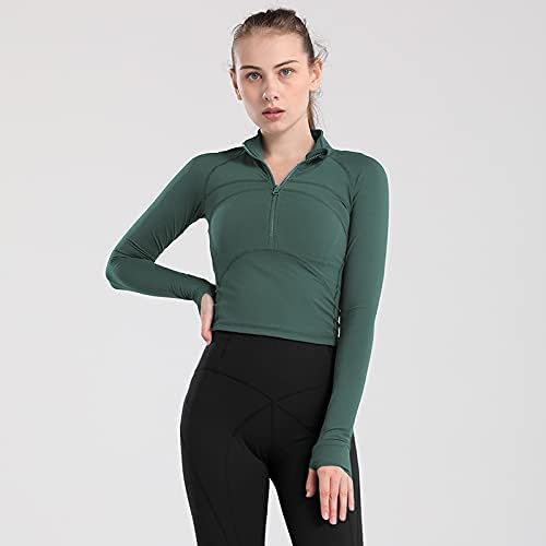 Women's Cropped Workout Jacket 1/2 Zip Pullover Running Athletic Outwear Slim Fit Long Sleeve Yoga Top - Image 2