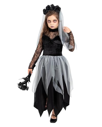 Funidelia Disfraz de novia fantasma con ramo para niña, Incluye vestido, diadema con flores, velo y ramo de flores, Zombie - Traje para niños para fiestas, Carnaval y Halloween - Talla 10-12 años