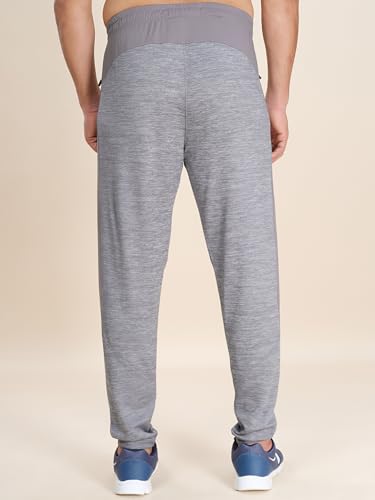 Image of TECHNOSPORT Men's Melange Slim Fit Techno Dry Trackpants Drawstring 2-Pocket Polyester Joggers for Gym Running Workout UPF50+ Anti Odour