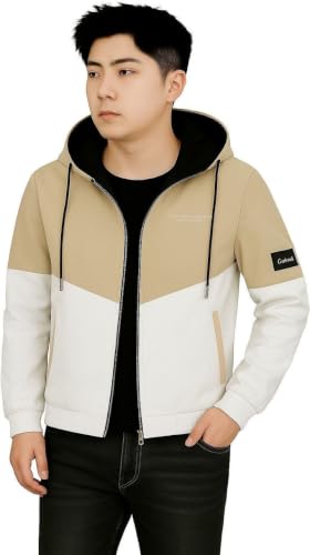 Image of Men's Hooded Windbreaker Jacket Lightweight Full Zip Color Block Casual Coat Water Resistant Outdoor Sports Hiking Running Travel Fashion Hoodie for Men