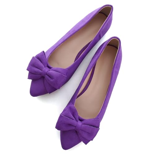 Image of SAILING LU Womens Bowknot Ballet Flats Pointy Toe Suede | Casual Flat Shoes, Dressy Wear to Work, Moccasins, Slip-Ons