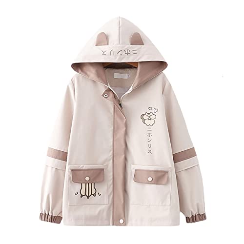 HIMI HIMIFASHION Chaqueta kawaii para niñas adolescentes, con estampado de dibujos animados, chaqueta con capucha con bolsillos, holgada, cálida y con cremallera, Plano, L