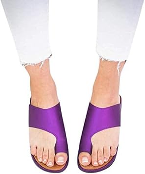 Orthopedic Bunion Corrector Sandals,Comfy Platform Flat Sole PU Leather Shoes for Women Purple,5.5-6