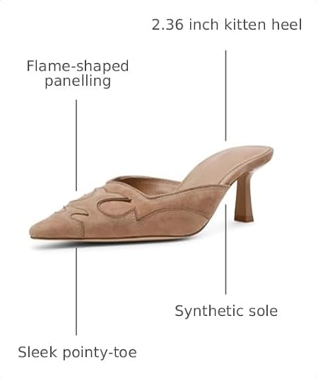 SOVANYOU Kitten Heel Mules for Women Pointed Toe Pumps Stitching Flame Design Close Toe Heels Comfortable Mules for Casual