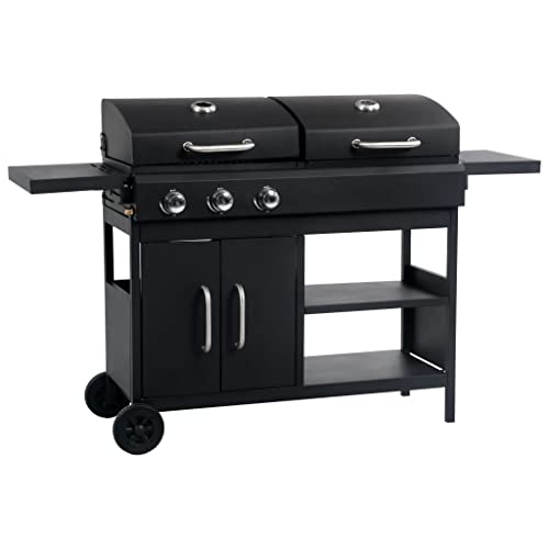 vidaXL Barbecue Combiné au Charbon avec 3 Brûleurs, Noir