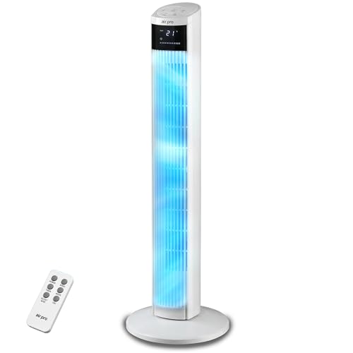 Air Pro 36" Tower Fan Oscillating Bladeless Fan with Remote Control - Tall Compact 3 Speeds Quiet 55W Motor Cooling Fan - Floor Standing Fan for Home Office - LED Display 15 Hour Timer
