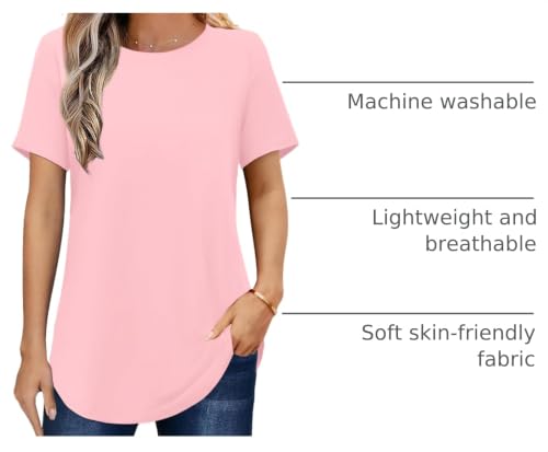 Image of Elesomo Womens Shirts Casual Crew Neck Short /Long Sleeve Tunic Tops Tees