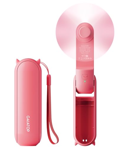 Image of Gaiatop Mini Handheld Fan, Portable Personal Folding Cooling Hand Fan Rechargeable Battery Operated with 2 Speed USB Desk Fan for Home Office Travel (Rose)