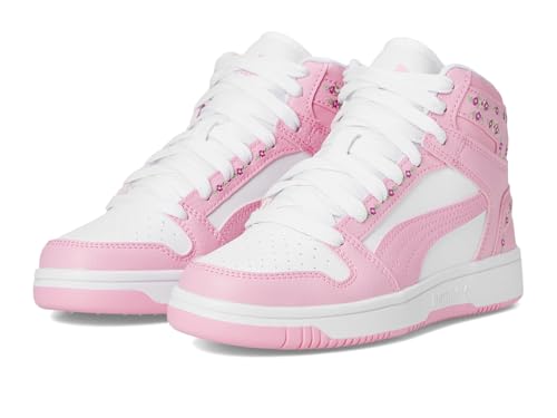 Lay PUMA Rebound Layup Mid (Big Kid) Sneaker, White/Pink Lilac, 6 US