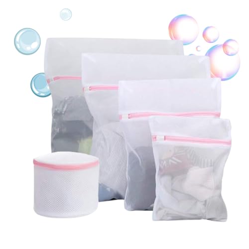 Kit 5 Sacos para Lavar Roupas Delicadas na Máquina – Malha Fina Reforçada com Zíper Protegido, Tamanhos Variados para Sutiãs, Camisetas e Meias - Organizador para Mala de Viagem